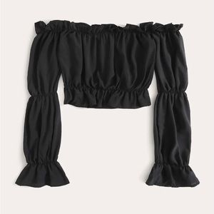 Black Frill Bardot Crop Blouse (ONLY)